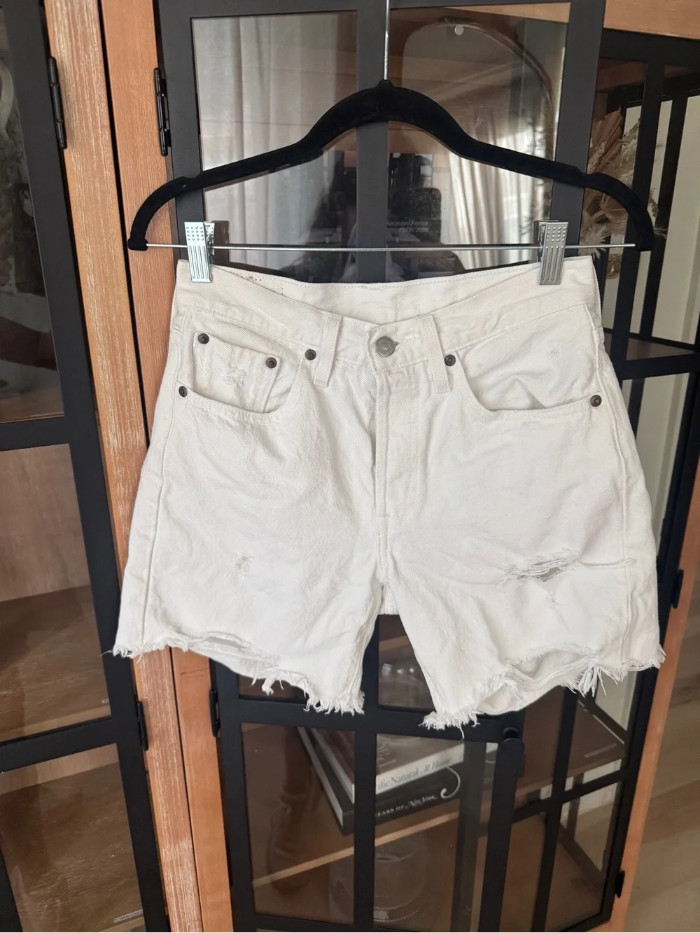 Levi’s 501 Original denim Shorts high waisted jean Disco Nights revolve raw hem
